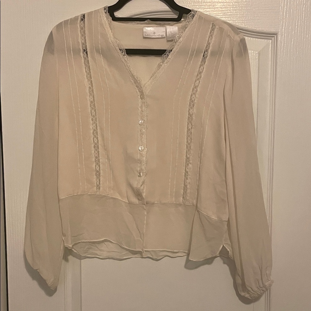 Soft Surroundings Cream Blouse with Lace Detail